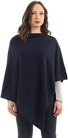 Dalle Piane Cashmere - Poncho aus Kaschmir-Gemisch - Made in Italy - Damen, Farbe: Blau, Einheitsgröße