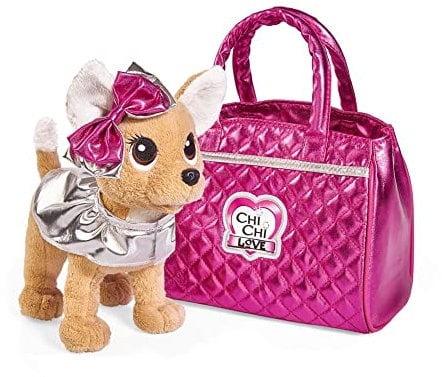 Simba 105893125 - Chichi Love Glam Fashion, Chihuahua Plüschhund mit Umhang und glänzender Tasche, 20cm, ab 3 Jahre