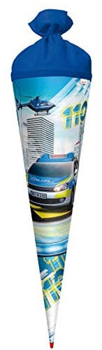 ROTH Schultüte groß Polizei 70 cm - rund Rot(h)-Spitze Filzerschluss - Zuckertüte Schulanfang 110