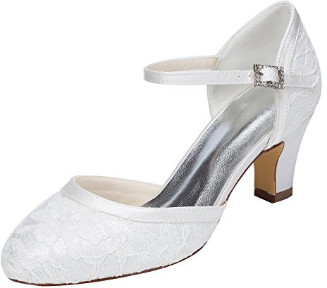 Emily Bridal brudskor dam spets satin stilett pumps sandaler, Vit, 39 EU
