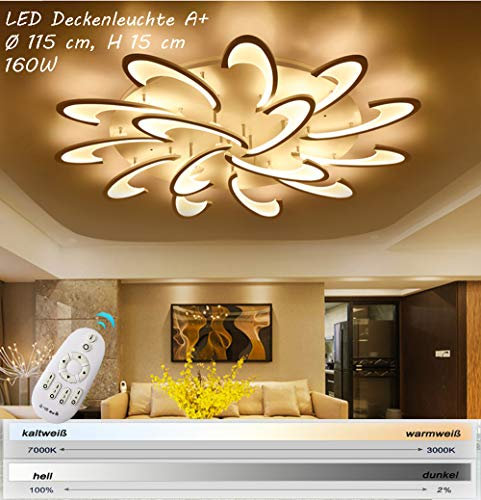 N2127-15FL LED Deckenleuchte mit Fernbedienung ist die Lichtfarbe/Helligkeit einstellbar A+LED Wohnzimmerleuchte Kronleuchte Pendelleuchte Deckenlampe Deckenstrahler LED Deckenleuchte (2127-15FL)