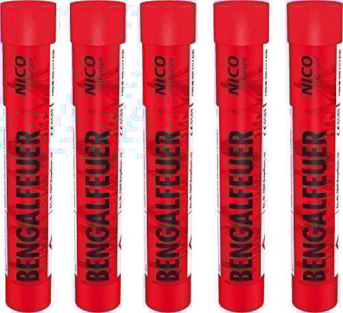 Nico Feuerwerk Bengalos Bengalfeuer (5 Stück, hellrot stoboskopartig blinkend Flamme)