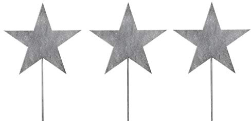 weihnachtlicher stimmungsvoller Garten-Stecker Stern am Stab Dekostern Weihnachtsstern Metall hellgrau Preis für 3 Stück ca. 19 cm dm x 61 cm lang