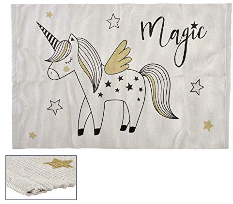 Item Teppich, Baumwolle, Einhorn, Glitzer, Beige, 60 x 90 cm