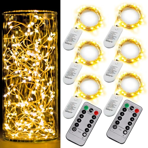 6 Pack Fairy Lights Battery Operated With Timer,2 Remotes,20 LED Warm White