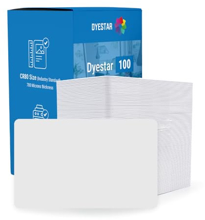 Dyestar Blank Plastic Cards for ID Printing, 100 Pack | Compatible with All Plastic Card Printers