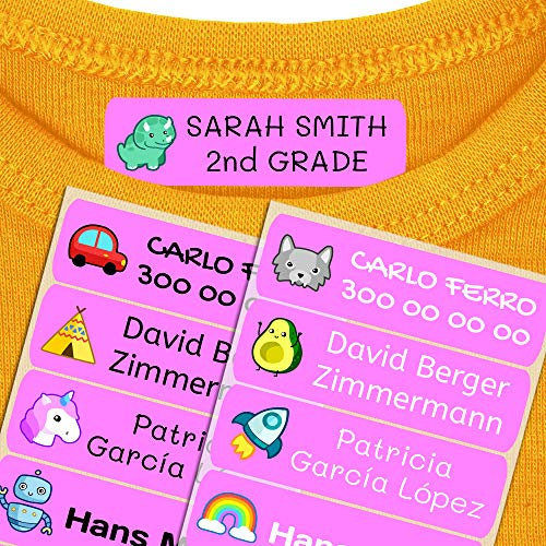50 Etiquetas Termoadhesivas Personalizadas, de 6 x 2 cms, para marcar la ropa. Color Rosa (Para Planchar)