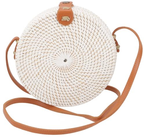 GURU SHOP Geflochtene Handtasche, Korbtasche, Rattantasche, Balitasche Rund - Modell 2, 20x20x7 cm