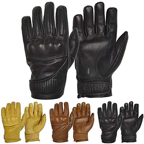 GOLDTOP Mens Silk & Unlined Viceroy Armoured CE APPROVED Leather Motorcycle Gloves [3 Colours!] | Knox CE Armoured Floating Knuckle Protection Unlined Perforated Summer Gloves