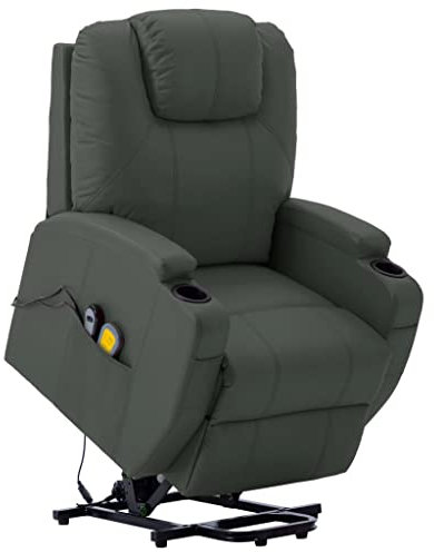 vidaXL Massagesessel, Elektrischer Sessel mit Aufstehhilfe, Relaxsessel mit Liegefunktion Vibrationsfunktion, Fernsehsessel Aufstehsessel, Anthrazit Kunstleder