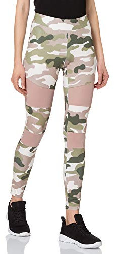 URBAN CLASSICS Leggings Donna Motivo Mimetico con Retina Trasparente, Camo Tech Mesh, Materiale Opaco - Pantaloni Sportivi, Taglia: S Colore duskrose camo
