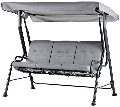 Outsunny 3 Seater Garden Swing Seat Outdoor Swing Chairs Thick Padded Seat Hammock Canopy Porch Patio Bench - Grey