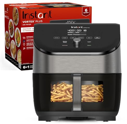 Instant Vortex Plus 6QT Air Fryer with Odor Erase Technology, 6-in-1 Functions that Crisps, Roasts, Broils, Dehydrates, Bakes & Reheats, 100+In-App Recipes, from the Makers of Instant Pot,1700W,Black