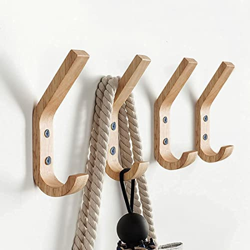 Ganchos de madera para abrigos, ganchos de pared de madera de roble natural, ganchos decorativos de madera vintage, ganchos de pared resistentes para colgar abrigos, llaves, gorras, tazas (paquete de