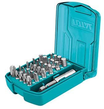TOTAL - Scatola di 30 punte magnetiche per cacciavite | Lunghezza 25 mm | 4 piatte, 6 Phillips, 5 Pozidrive, 7 Torx, 4 esagonali e 4 testa quadrata | Con adattatore rapido