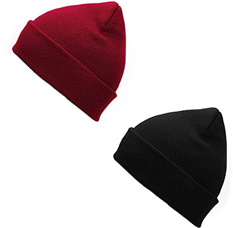 Durio Winter Beanie Mütze Wintermütze Herren Damen Unisex Strickmütze Laufmützen Einheitsgröße 2er Set Schwarz u. Dunkelrot
