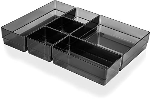 ALPOONS® - Schubladen Organizer (6er schwarz) mit Antirutsch Pads für einen extra stabilen Halt. Organizer Schublade für eine klare Übersicht. Organizer Schminke sorgt für Ordnung im Chaos.