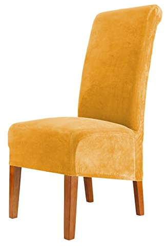 CMAKER Velvet Dining Chair Covers, Stretch Large Chair Slipcover, Spandex High Back Chairs Cover Elastic Washable Removable XL Chair Protector,Set of ６,Gold