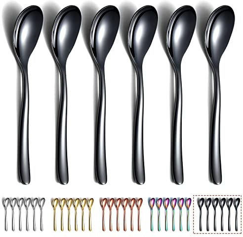 Kyraton 6-Piece Black Teaspoons, 14cm Stainless Steel Titanium Plated, Coffee & Tea Spoons Set, Dishwasher Safe
