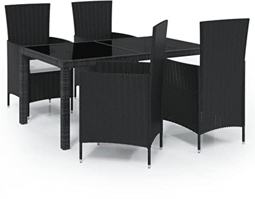 vidaXL Gartenmöbel 5-TLG. mit Auflagen Gartengarnitur Sitzgruppe Gartenset Sitzgarnitur Gartentisch Esstisch Tisch Stühle Poly Rattan Schwarz