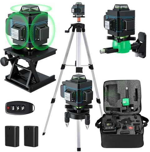 Livella laser 360°, Weytoll 4D 16 linee 3° Livella laser Strumento autolivellante con treppiede regolabile in altezza di 1,2 m (blu)