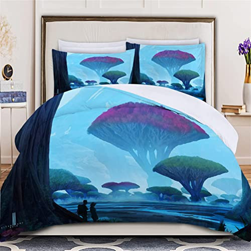 Kinder Bettwäsche Set GroßEr Blauer Baum Bettwäsche 135x200 cm Jungen Bettbezug für Mädchen Kids Microfaser Himmlische Qualität Betten Set mit 1 Kissenbezug 80x80cm Einzelbett 2