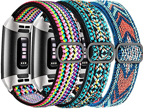 Elastisches Nylon Armband Kompatibel mit Fitbit Charge 3/Charge 4, Nigaee Atmungsaktives Verstellbares Gewebte Stoff Ersatzarmband Kompatibel für Fitbit Charge 4/Charge 3 Damen Herren