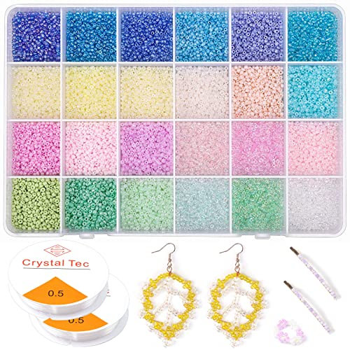 12000 Stück 2mm Perlen für Armbänder Pastell, 12/0 Rocailles Perlen zum Auffädeln Glasperlen Bastelperlen für DIY Halskette Ohrringe Schmuckherstellung und Handwerk