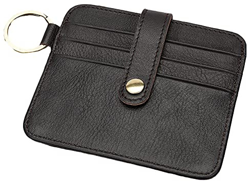 Morices Credit Card Holder, Leather Money Clip Wallets Slim Minimalist Card Case Protector with Keychain Ring, Thin Front Pocket Wallets for Men Women 6 Card Slots and 1 Pockets