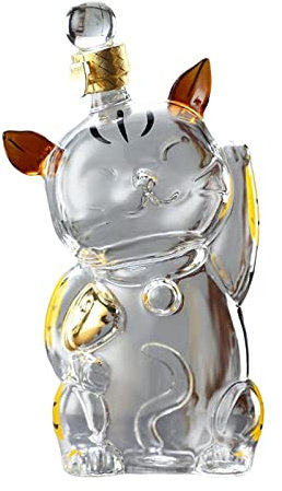 SM SunniMix Glass Decanter with Airtight Stopper, Decanter with Unique Cat Shaped Design, Decanter Bottle, 1000ml