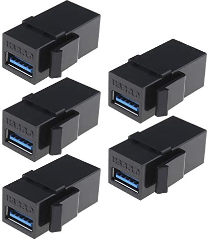 YINETTECH 5 adaptadores USB 3.0 Keystone hembra a hembra USB 3.0 A Keystone Jack Insertar adaptador para placa de pared, panel de conexión, caja de superficie, color negro