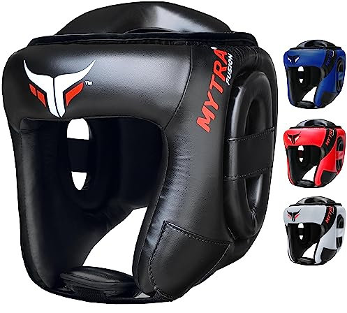Mytra Fusion kopfschutz Boxen kopfschutz mit verstellbarem Riemen MMA, Muay Thai, Sparring, Kampfsport, Karate Box kopfschutz (Black, L/XL)