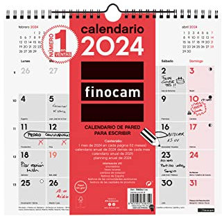 Finocam - Calendario 2024 Neutro de Pared para Escribir Enero 2024 - Diciembre 2024 (12 meses) Español