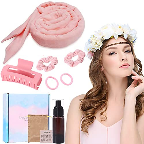 Lockenwickler Ohne Hitze, Neu Rutschfest Heatless Curls, über Nacht mit Stirnband Große Locken DIY Band Frisurenset,für langes mittleres Haar (Rosé, 1 set)