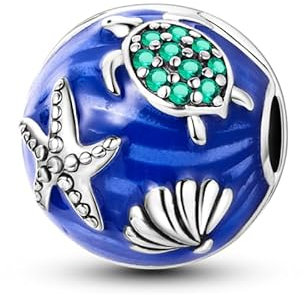 CYCUFF Clip Spacer Charm für Armband 925 Sterling Silber Pave Cubic Zirkonia Clip Verschluss Stopper Bead Charm Geschenk für Frauen Family Friends (Schildkröten und Seesterne als Suchperlen)