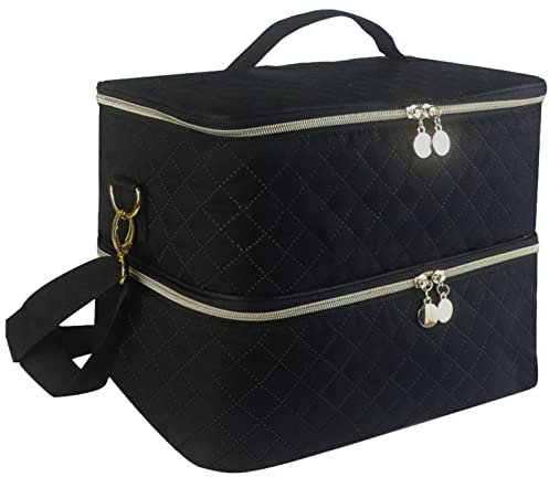 Nagellack Aufbewahrung Tasche, Nagellack Tasche Organizer für 40 Flaschen (bis zu 15 ml) und Nageldesign Zubehör, Doppelschicht Kosmetiktasche für Nagel Gel Sets, Schwarz