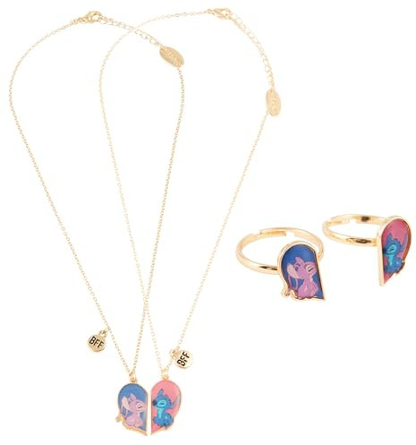 Disney Lilo und Stitch Schmuckset, Mickey & Minnie Mouse Armband Halsband Schmuckkästchen - Mädchen Geschenke (Gold Stitch Freundschaft)