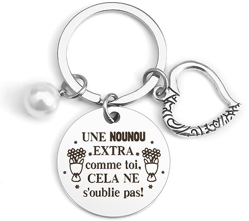 Cadeau Nounou,Porte Clé Nounou,Cadeau Noel Nounou,Cadeau Nounou Porte Clef,Cadeau Nounou Fin D'annee,Cadeaux Nounou Merci,Cadeau Noël Nounou,Retraite Personnalisé Original Cadeau Porte-clefs
