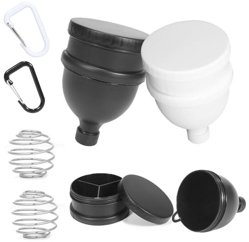 BooMetCheer 2Pcs Protein Powder Container to go with 2 Shaker Bottle Ball & 2 Keychain Portable Protein Supplement Funnels & Dispenser 4 Ounces (120ML) Black