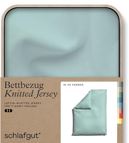 schlafgut Knitted Jersey Bettwäsche 135x200 cm Bio-Baumwolle, Petrol Light | Bettbezug, Deckenbezug, Petrol, Jersey, mit Elasthan, faltenfrei, bügelfrei, OEKO-TEX