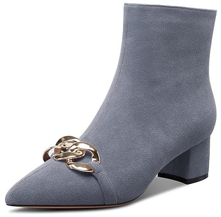 Castamere Donna Chunky Blocco Medio Tacco Heel a Punta Stivaletti Cerniera Catena Metallo Ballo Dress 5 CM Heels Grigio 37 EU