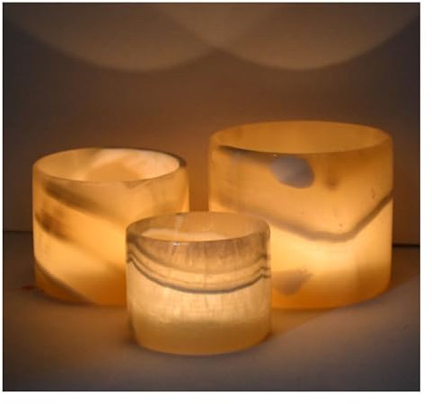 CraftsOfEgypt Alabaster Kerzenhalter-Set, stabile Teelichthalter, durchscheinender Stein für beruhigendes Leuchten, perfekt für Umgebungsbeleuchtung & Geschenke, warme Beleuchtung, mehrere Größen