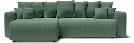 BAÏTA Lea XL 5 Seater Convertible Corner Sofa with Reversible Corner and Storage Chest in Corduroy Green