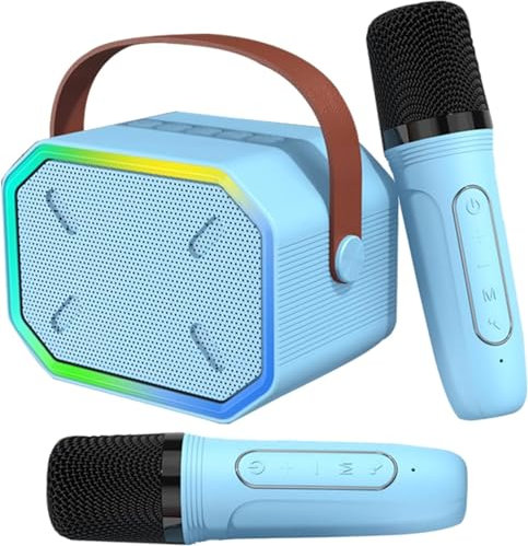 ZKSMNB Karaoke Maschine mit 2 Drahtlosen Mikrofonen, Bluetooth Karaokemaschinen für Kinder Erwachsene, Tragbarer Karaoke-Player Mikrofon zum Aufladen mit Stimme wechselnde Effekte & LED-Lichter, blau