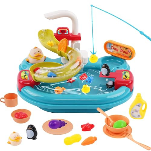 Giocattoli per lavello da Cucina per Bambini,Lavastoviglie Giocattolo Con Acqua Corrente, Rubinetti Automatici Accessori Stoviglie, Gioco Di Ruolo Lavello Set Regali Per Bambini 3+Anni
