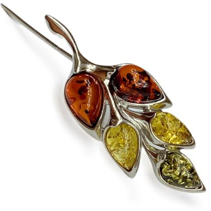 Bernstein Brosche Ast in Sterling Silber 925; Gr. 4,0x1,8cm; echter baltischer Bernstein; Das perfekte Geschenk