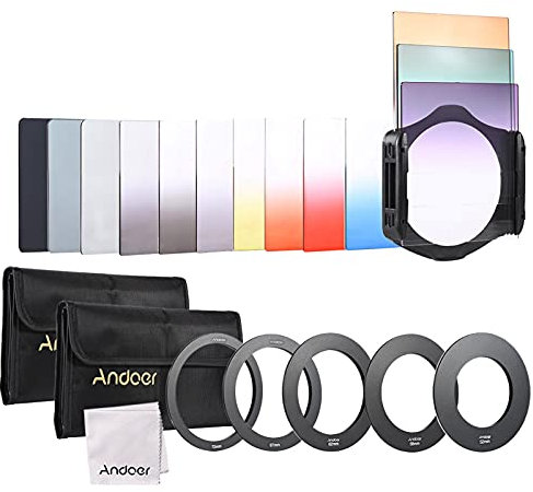 Square Filter Kit HUIOP 13pcs Square Gradient Full Color Filter Bundle Kit for Cokin P Series with Filter Holder + Adapter Ring(52mm / 58mm / 62mm / 67mm / 72mm) + Storage Bag + ing Cloth