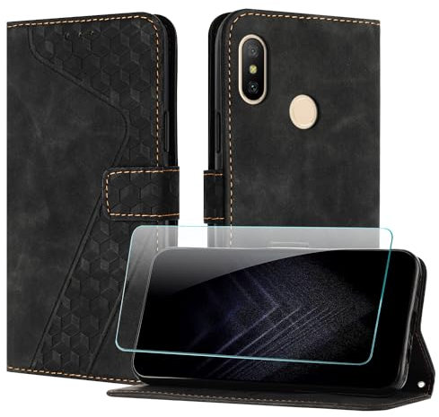 JayModCase Funda para Xiaomi mi 6X / Mi A2, PU Piel Flip Carcasa con [Xiaomi A2 Protector de Pantalla] Cierre magnético Soporte Plegable Tarjetas y Cartera (Negro)