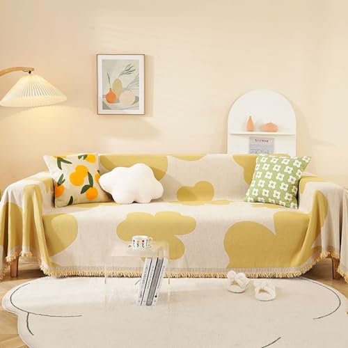 Epinki Sofabezug, 180x320CM Überwurfdecke Muster Blumen Muster, Superweiche Sofaschoner aus Chenille Möbelschutz-Sofabezüge, Gelb