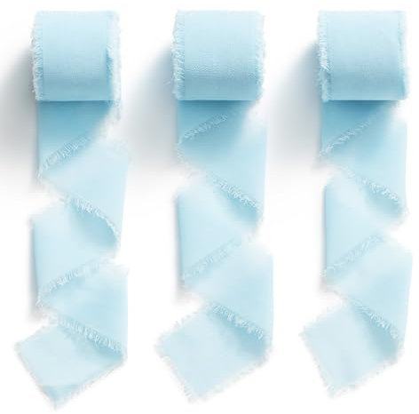 MORSUNBELA Chiffonband Blau Schleifenband Hochzeit Breit Geschenkband Stoffband Hellblau 38mm Deko Bänder